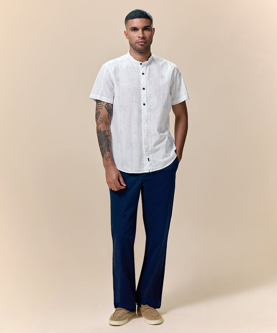 Camisa Look Lino Estampada Media Pechera Oculta