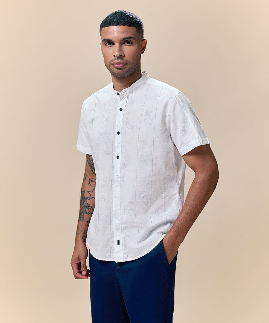 Camisa Look Lino Estampada Media Pechera Oculta
