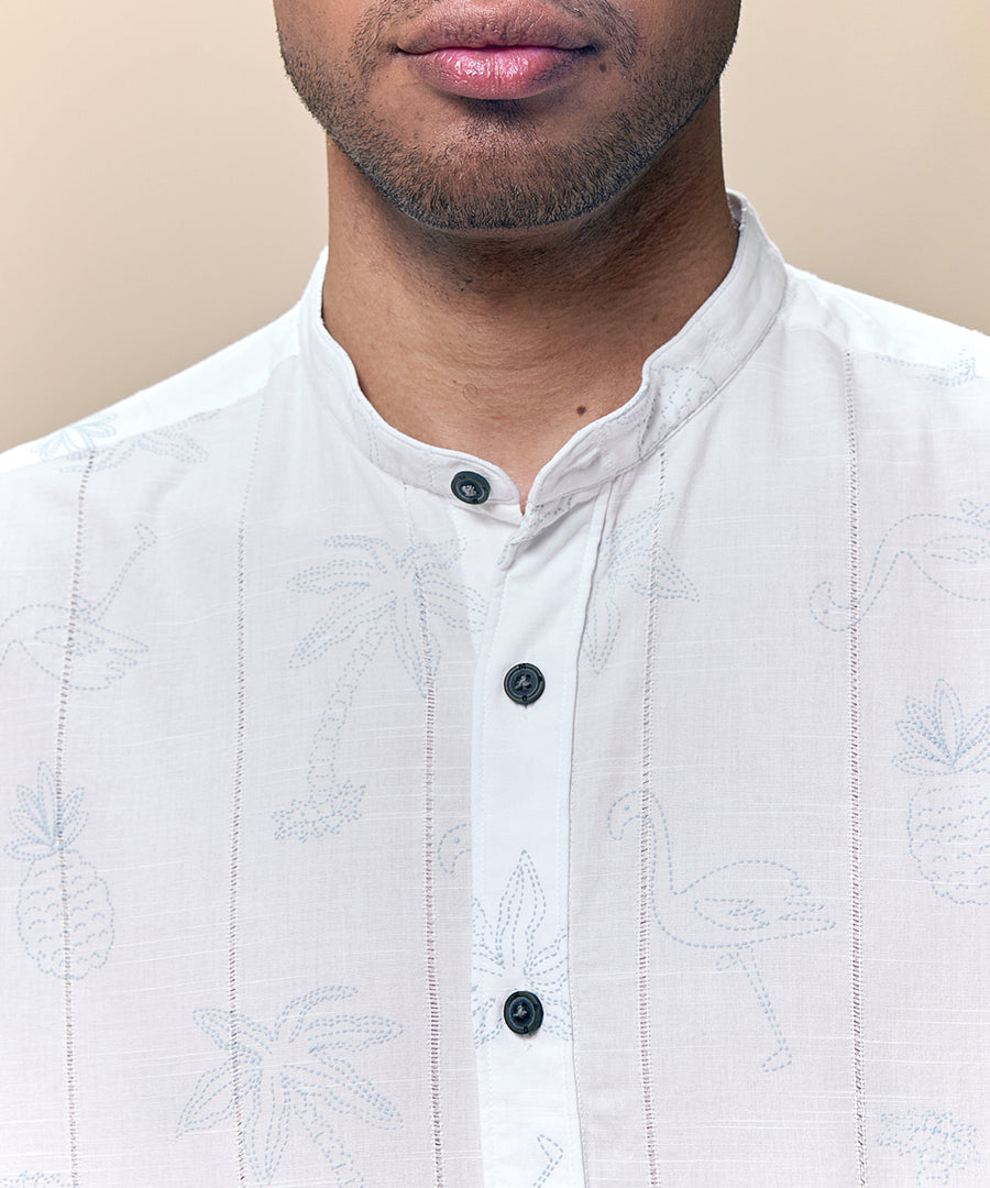 Camisa Look Lino Estampada Media Pechera Oculta