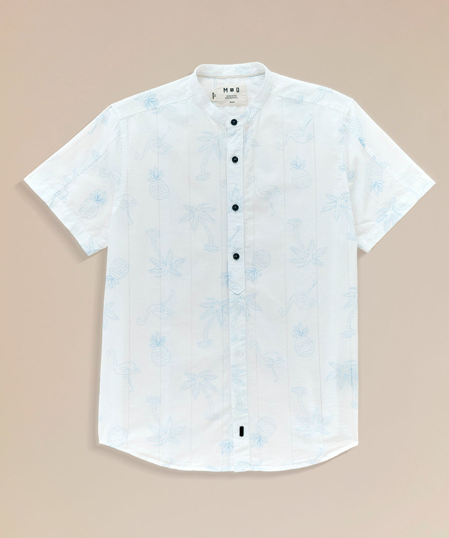 Camisa Look Lino Estampada Media Pechera Oculta