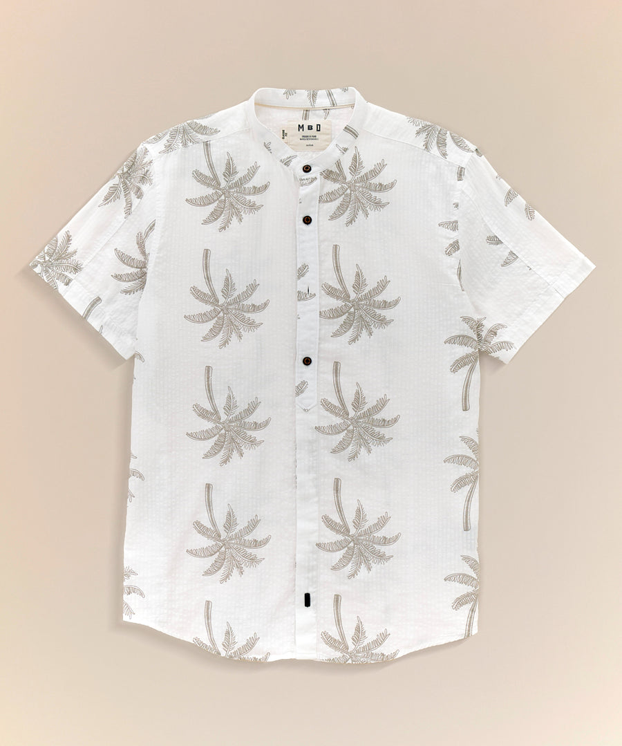 Camisa Look Lino Estampada Media Pechera Oculta