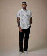 Camisa Look Lino Estampada Media Pechera Oculta