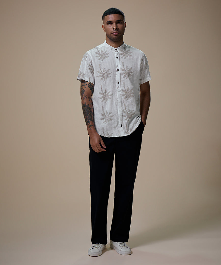 Camisa Look Lino Estampada Media Pechera Oculta