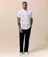 Camisa Look Lino Estampada Media Pechera Oculta