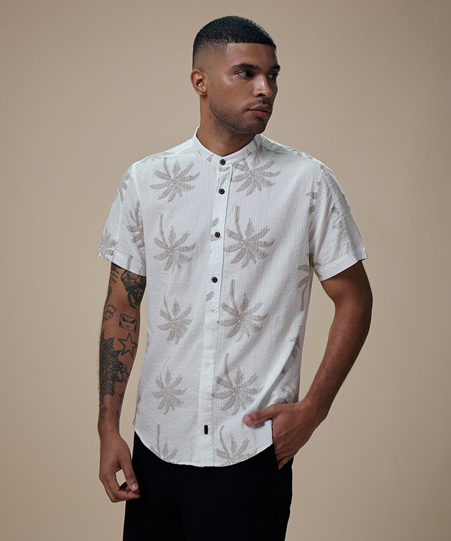 Camisa Look Lino Estampada Media Pechera Oculta