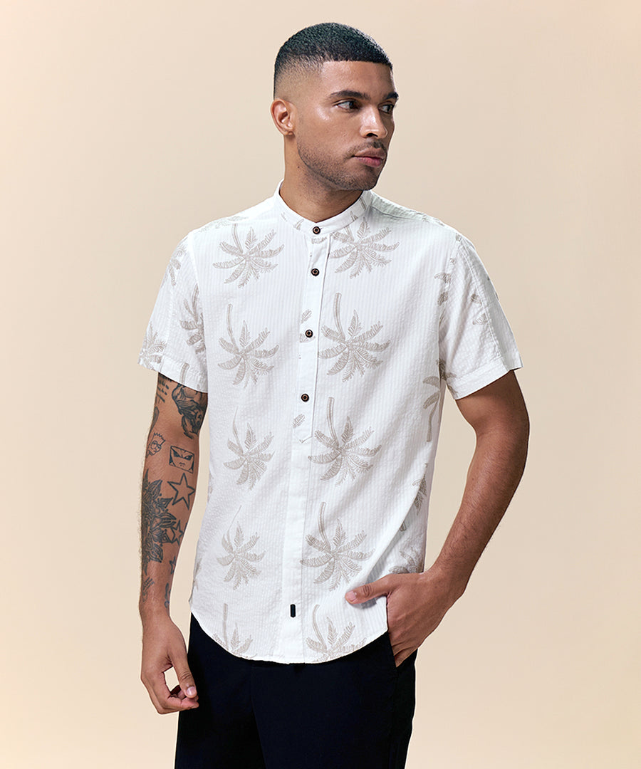 Camisa Look Lino Estampada Media Pechera Oculta