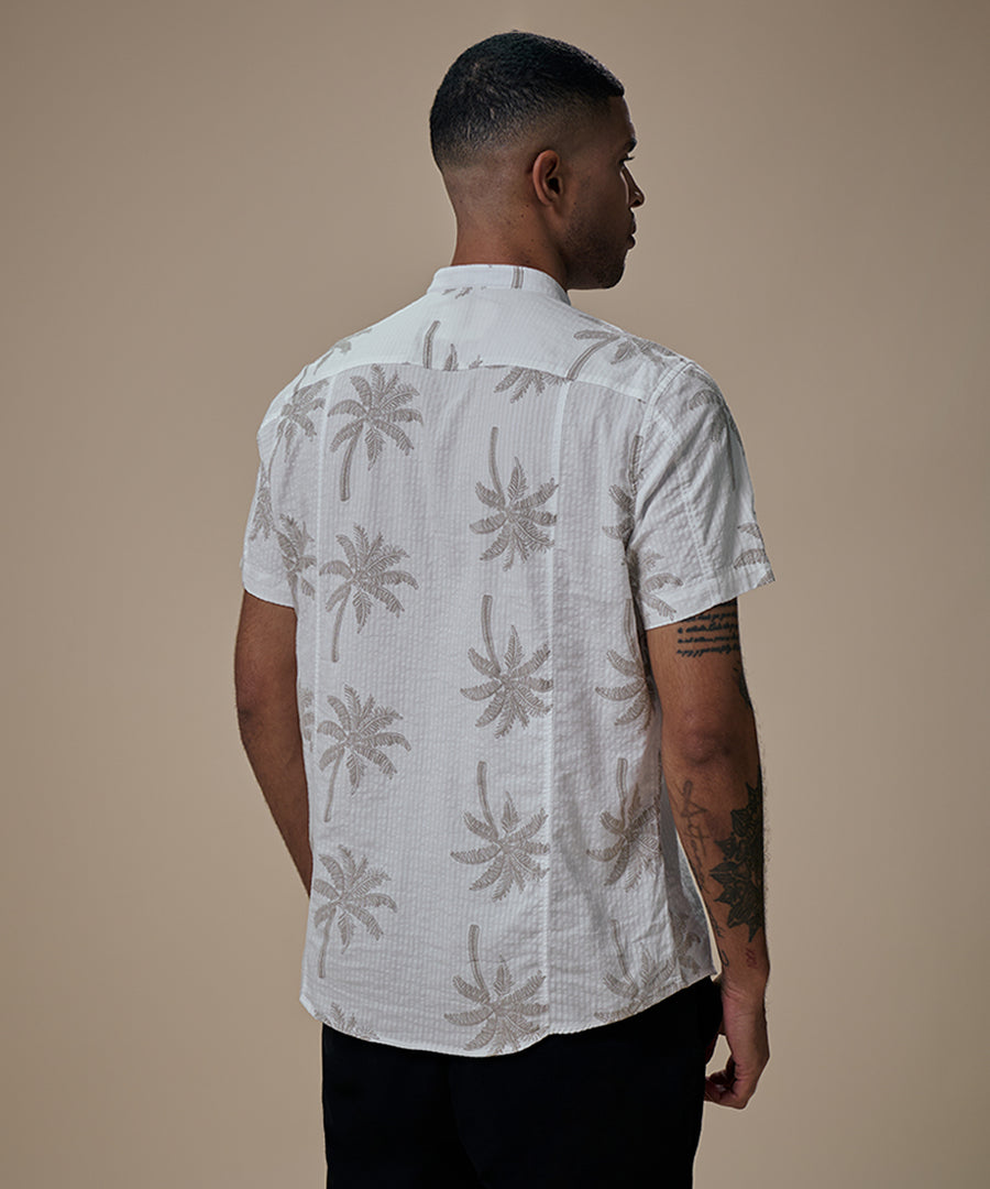 Camisa Look Lino Estampada Media Pechera Oculta