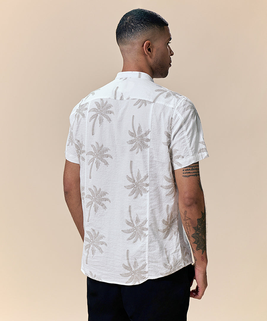 Camisa Look Lino Estampada Media Pechera Oculta