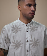 Camisa Look Lino Estampada Media Pechera Oculta