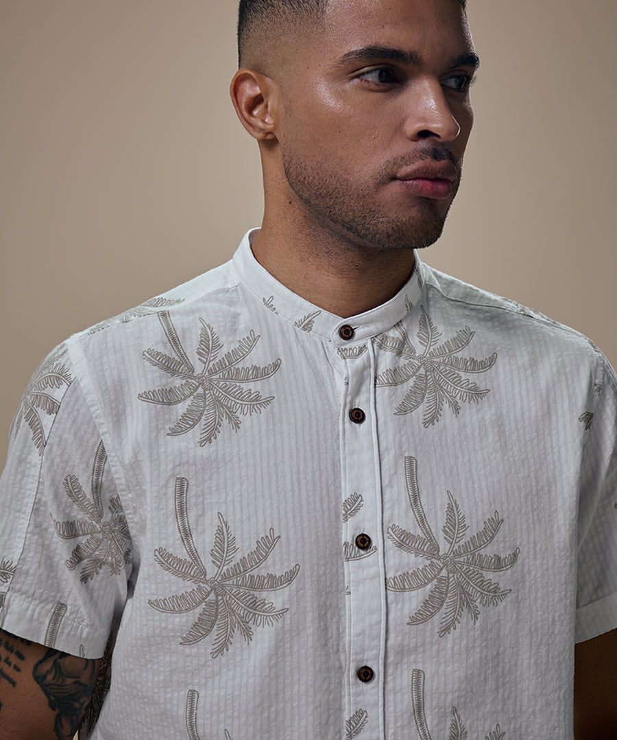 Camisa Look Lino Estampada Media Pechera Oculta