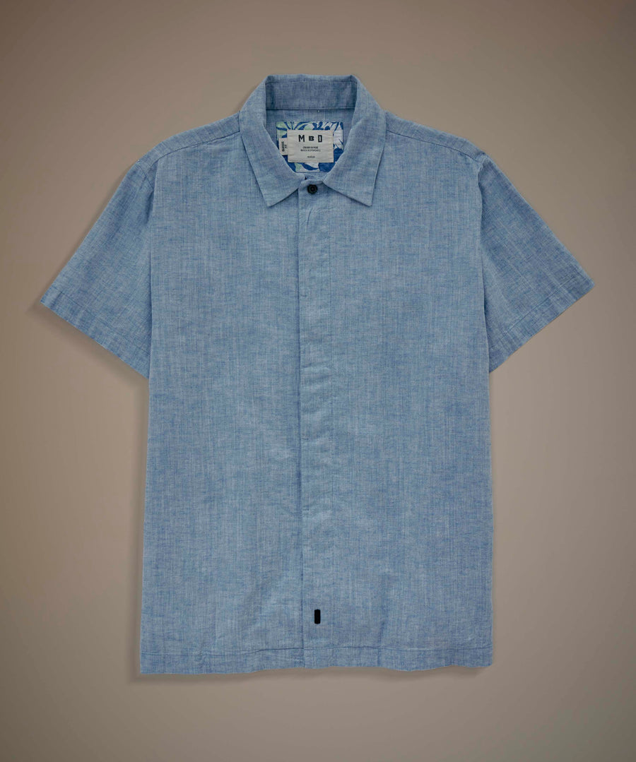 Camisa Look Lino Cuello Spread Pechera Oculta