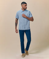 Camisa Look Lino Cuello Spread Pechera Oculta