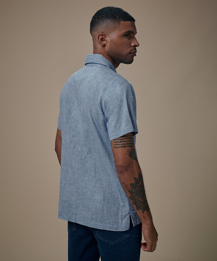 Camisa Look Lino Cuello Spread Pechera Oculta