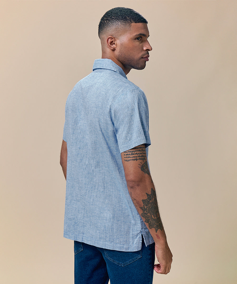 Camisa Look Lino Cuello Spread Pechera Oculta