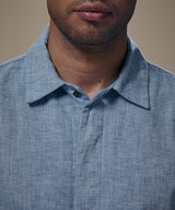 Camisa Look Lino Cuello Spread Pechera Oculta