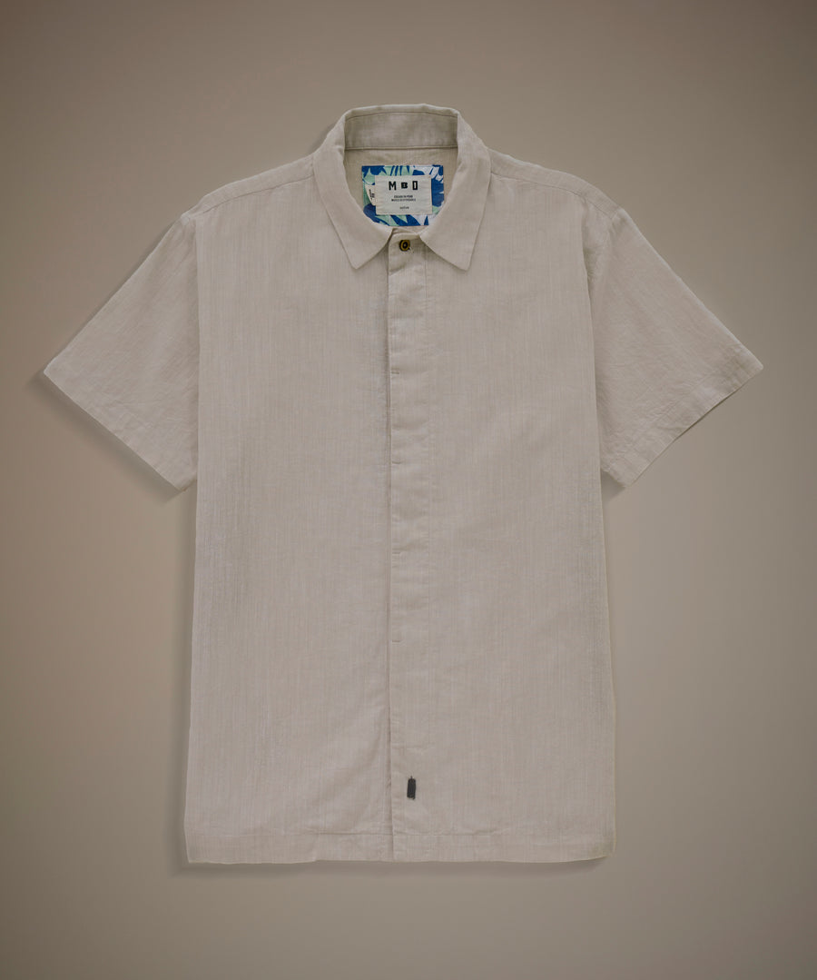 Camisa Look Lino Cuello Spread Pechera Oculta