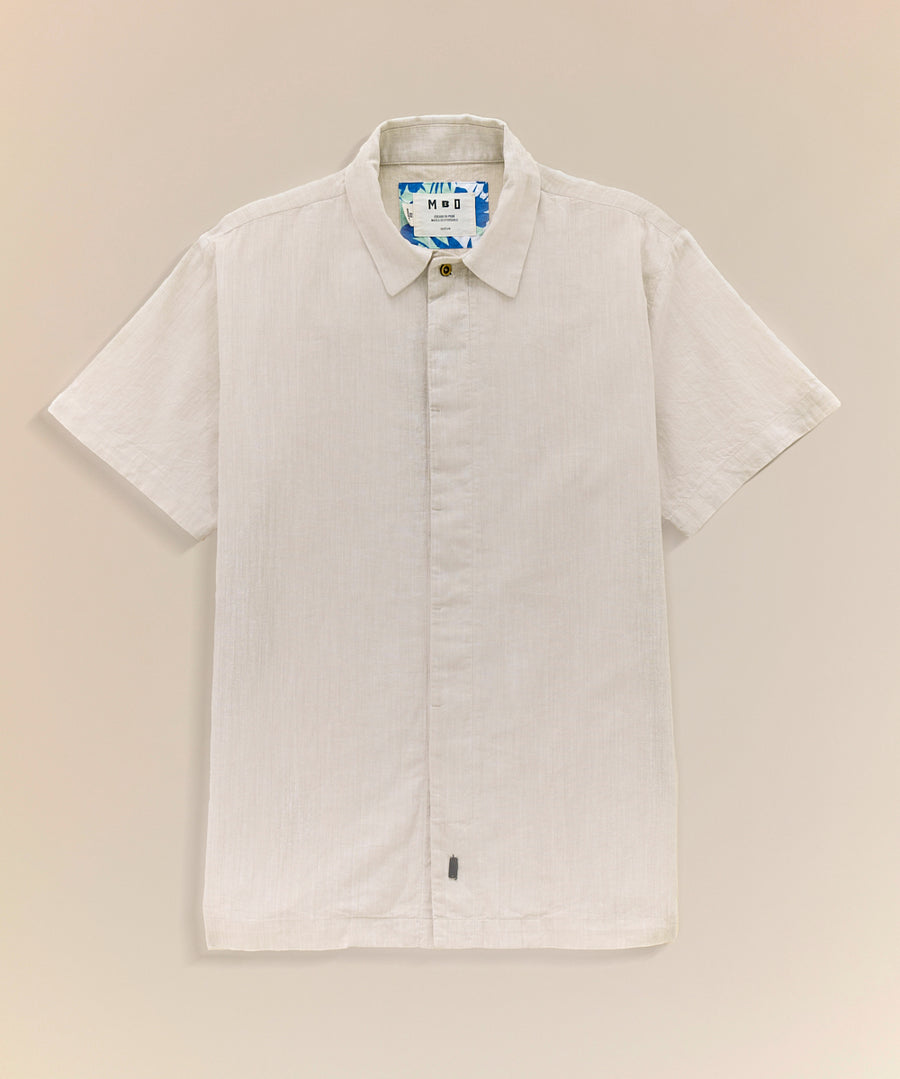 Camisa Look Lino Cuello Spread Pechera Oculta