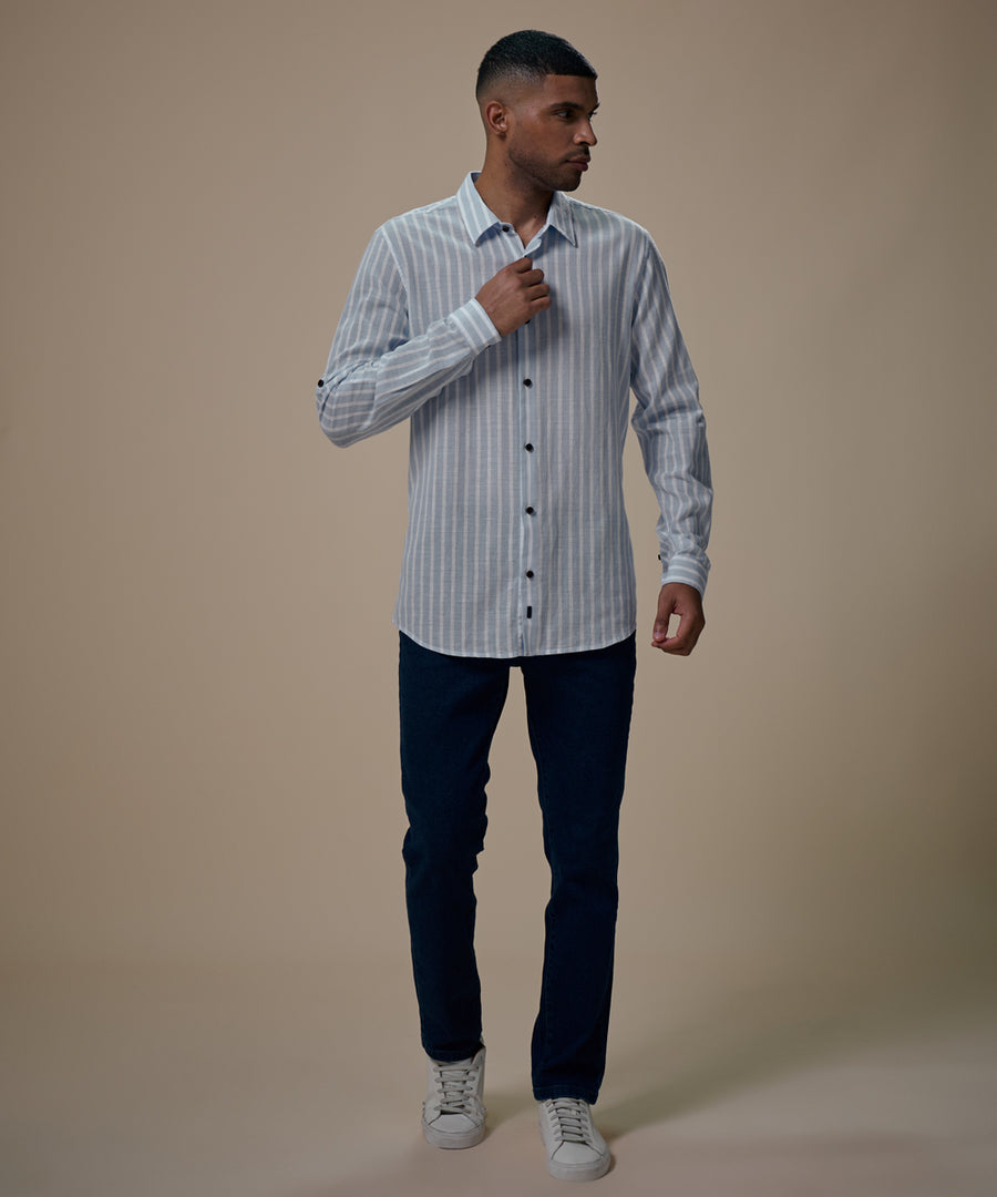 Camisa Roll Up Look Lino Rayas Slim Fit
