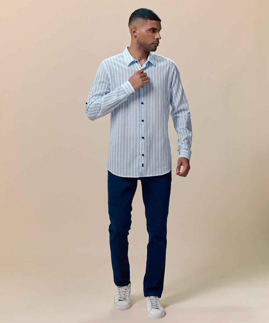 Camisa Roll Up Look Lino Rayas Slim Fit