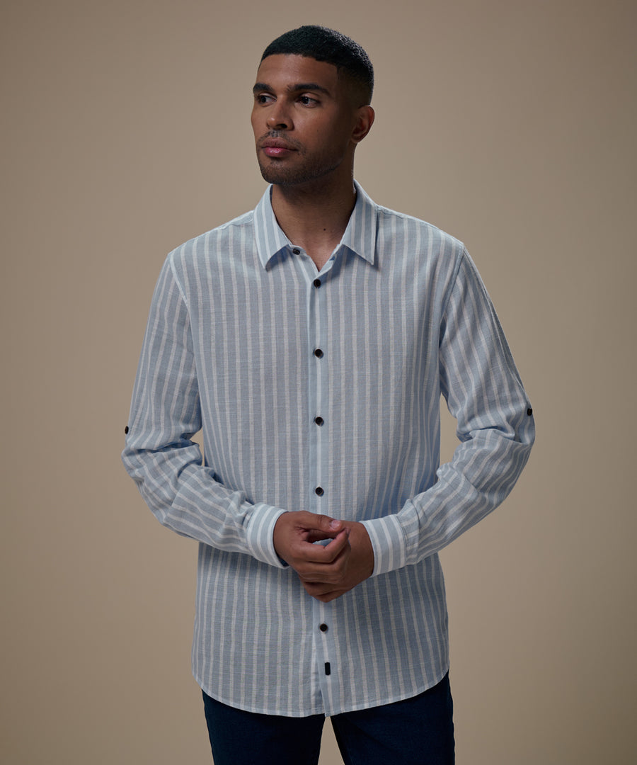Camisa Roll Up Look Lino Rayas Slim Fit