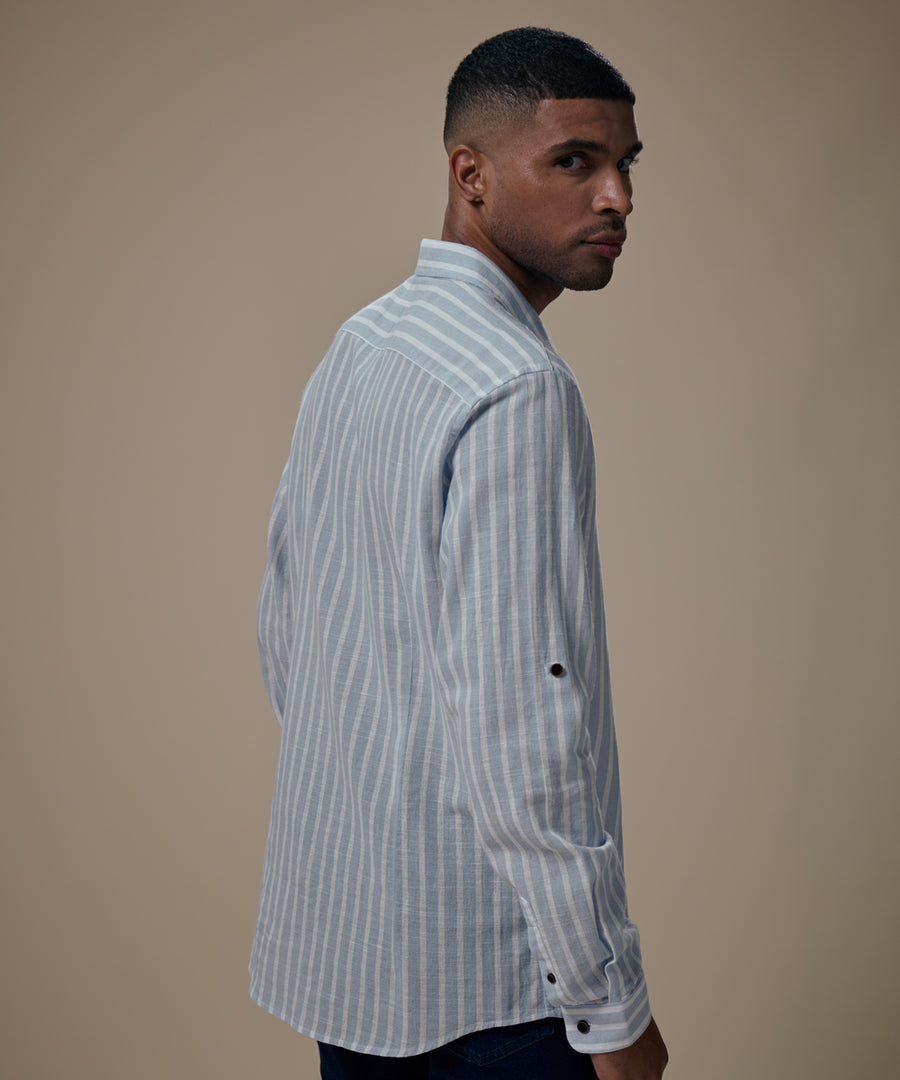 Camisa Roll Up Look Lino Rayas Slim Fit