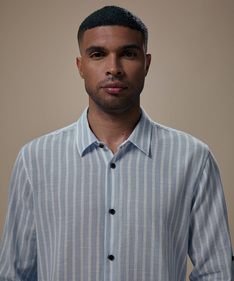Camisa Roll Up Look Lino Rayas Slim Fit
