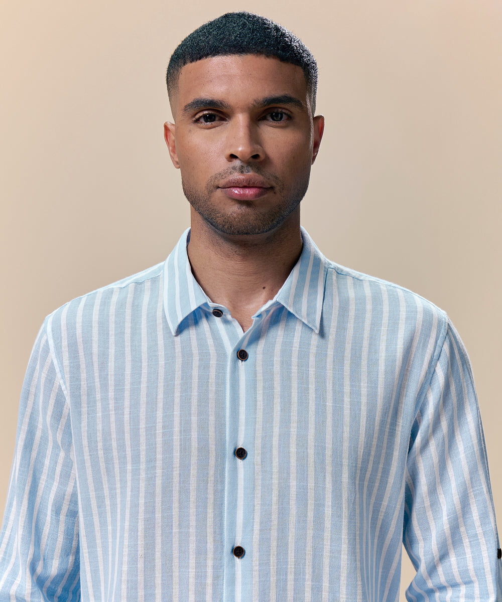 Camisa Roll Up Look Lino Rayas Slim Fit