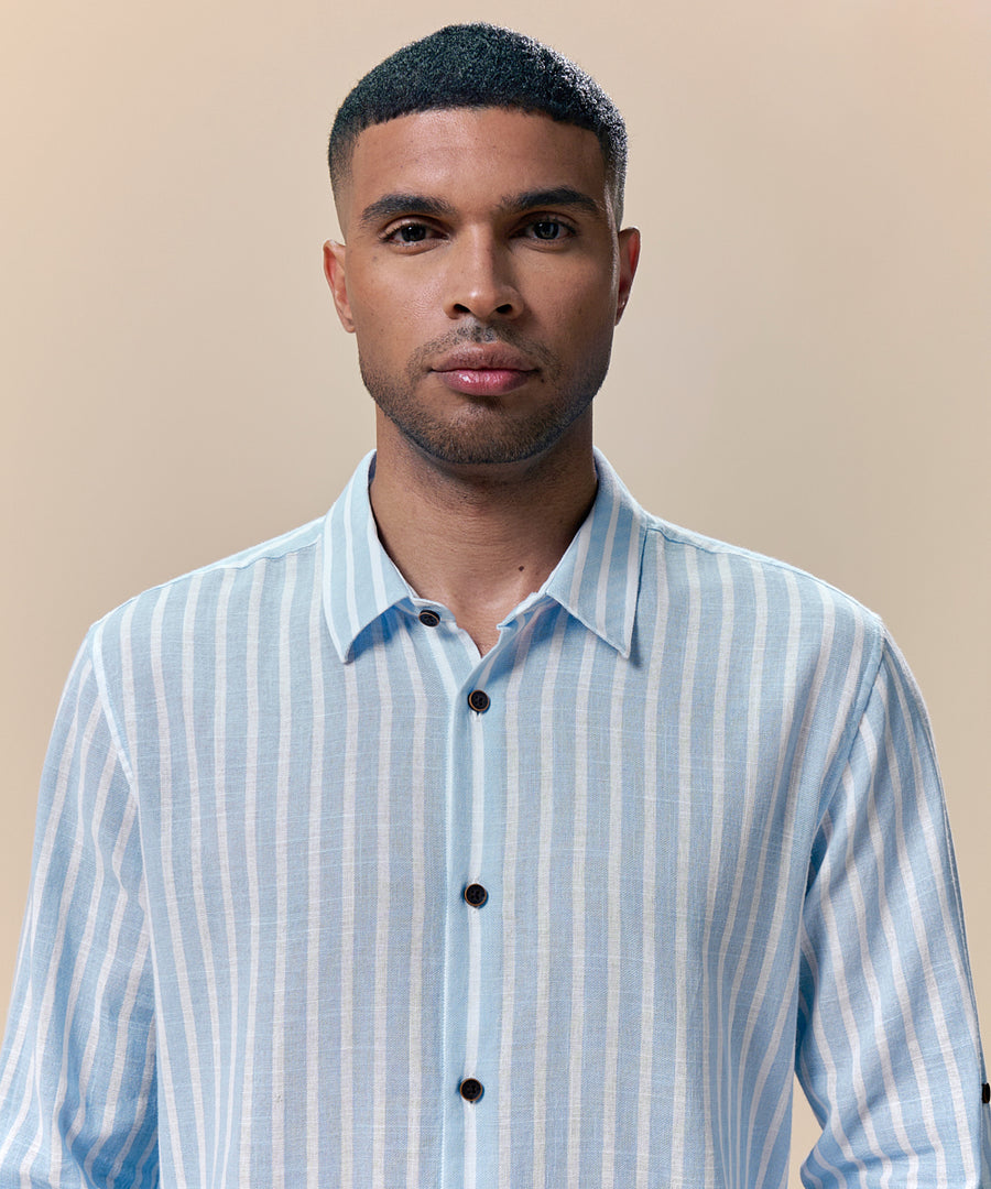 Camisa Roll Up Look Lino Rayas Slim Fit