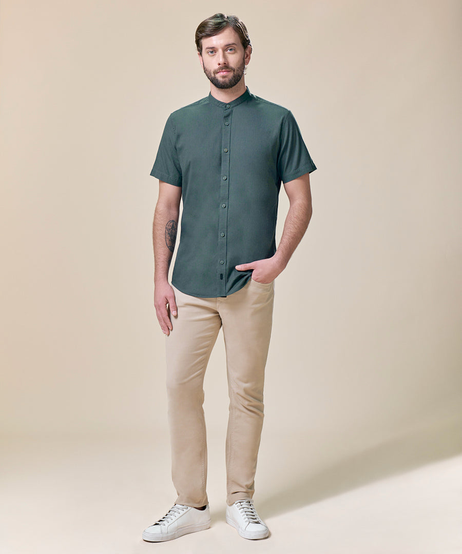 Camisa Look Lino Cuello Nerú con Cinta