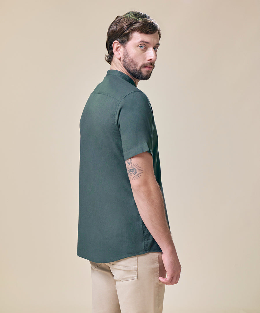 Camisa Look Lino Cuello Nerú con Cinta
