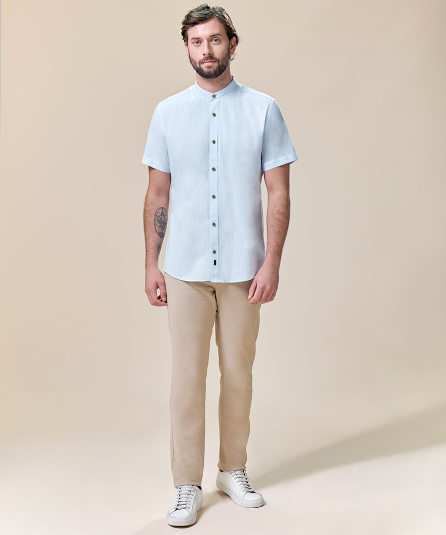 Camisa Look Lino Cuello Nerú con Cinta