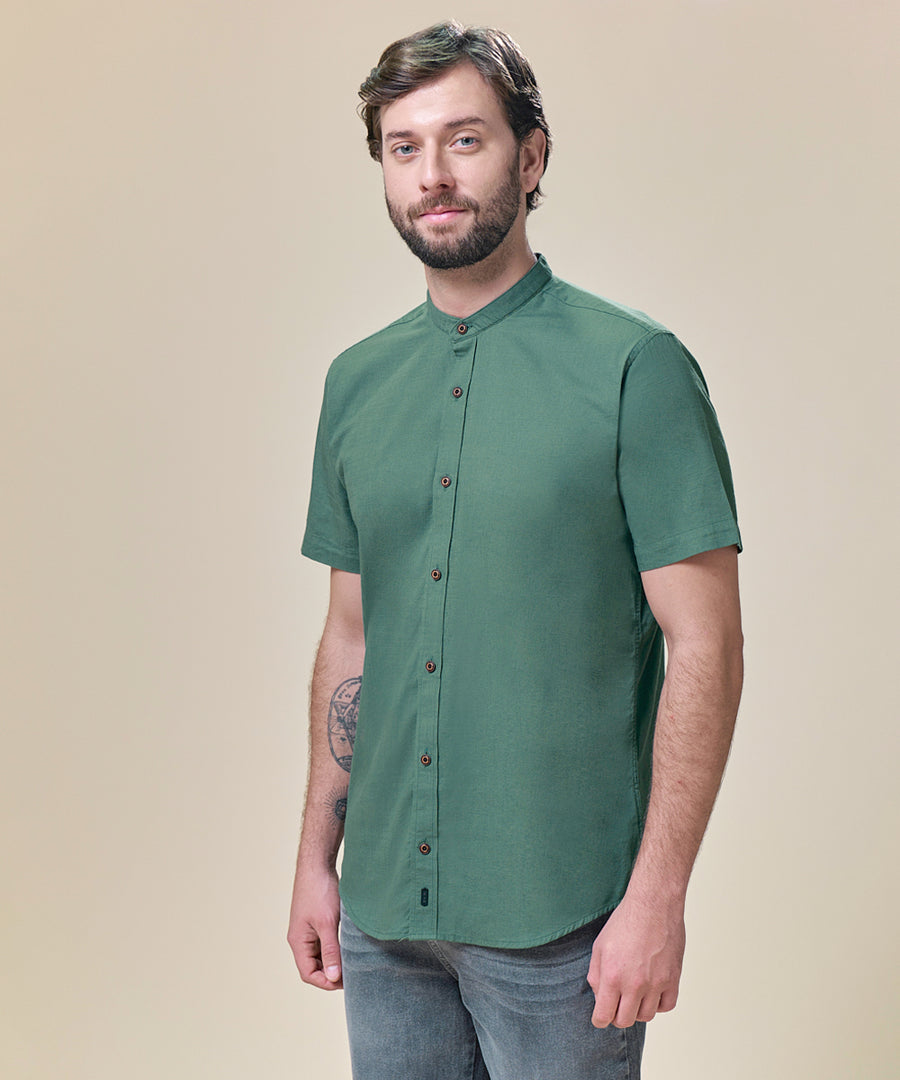 Camisa Look Lino Cuello Nerú con Cinta