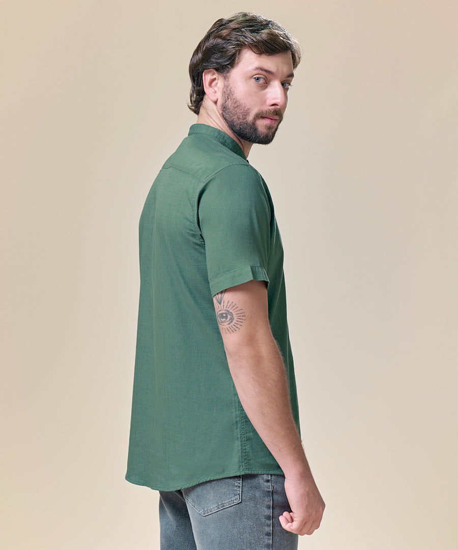 Camisa Look Lino Cuello Nerú con Cinta