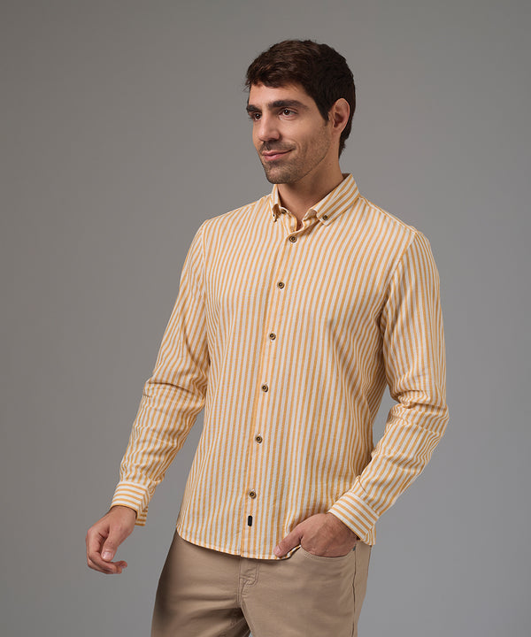 CAMISA MANGA LARGA CASUAL LOOK LINO RAYAS CUELLO BD CLASSIC FIT AMARILLO RAYAS PV26