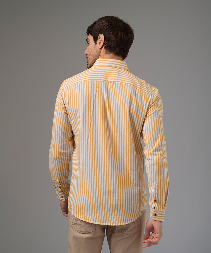 CAMISA MANGA LARGA CASUAL LOOK LINO RAYAS CUELLO BD CLASSIC FIT AMARILLO RAYAS PV26