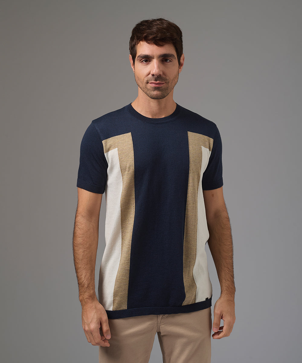 POLO MANGA CORTA PET CUELLO REDONDO CONTRASTE AZUL MARINO PV26