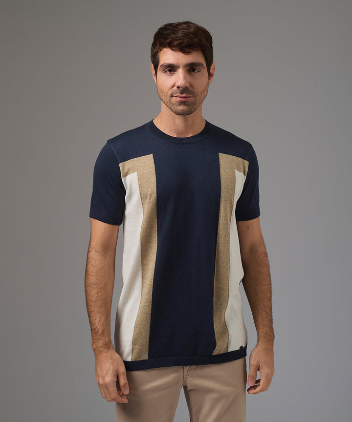 POLO MANGA CORTA PET CUELLO REDONDO CONTRASTE AZUL MARINO PV26