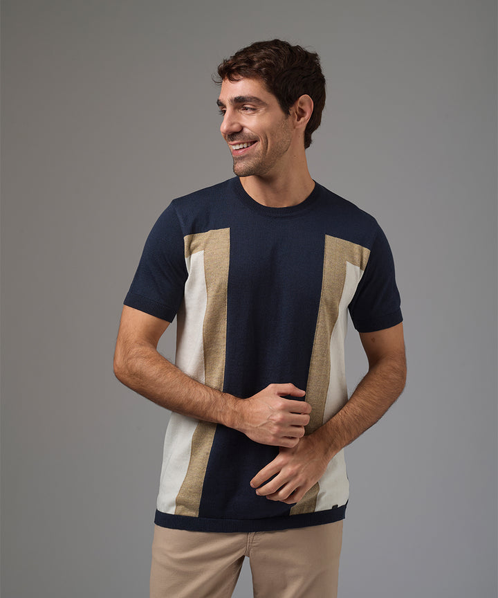POLO MANGA CORTA PET CUELLO REDONDO CONTRASTE AZUL MARINO PV26