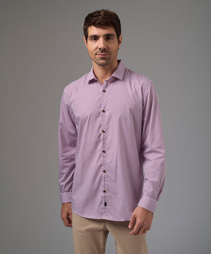 CAMISA MANGA LARGA PECHERA OJAL SLIM FIT GUINDA CUADROS PV26