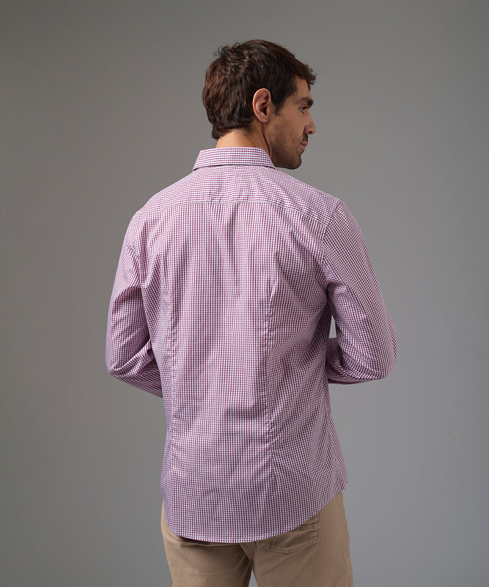 CAMISA MANGA LARGA PECHERA OJAL SLIM FIT GUINDA CUADROS PV26