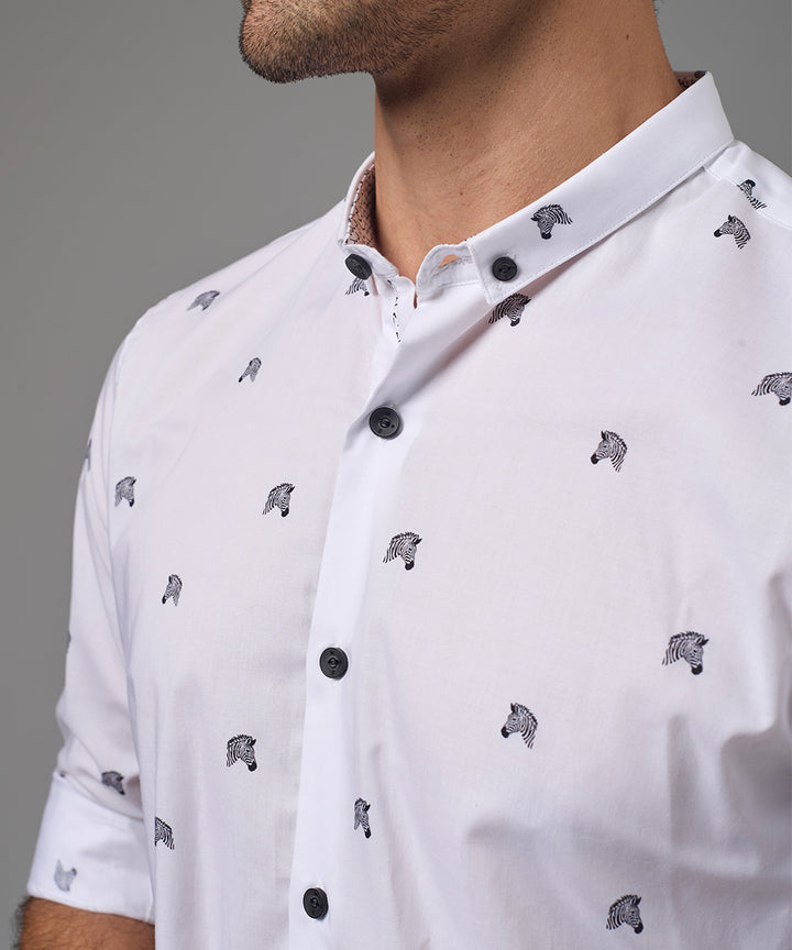 CAMISA MANGA LARGA MICRO BUTTON DOWN CLASSIC FIT BLANCO ESTAMPADO PV26