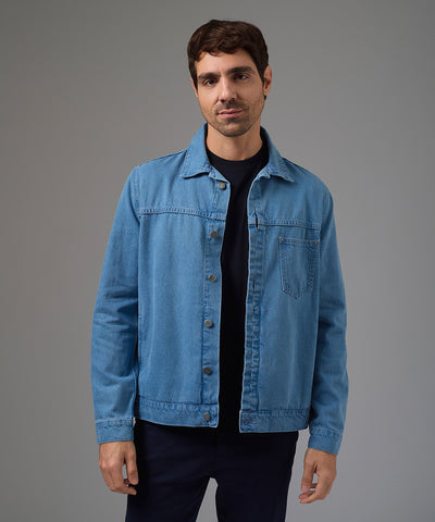 CASACA DENIM PECHERA OJAL SOBRETEÑIDO CELESTE PV26