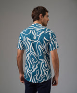 CAMISA MANGA CORTA LOOK LINO MEDIA PECHERA OCULTA CLASSIC FIT COBALTO ESTAMPADO PV26