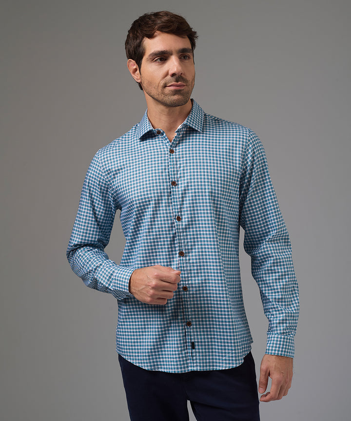 CAMISA MANGA LARGA PECHERA OJAL CLASSIC FIT VERDE CUADRO PV26