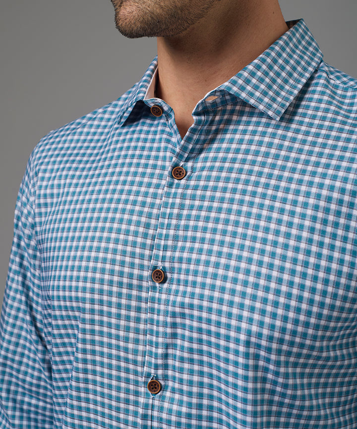 CAMISA MANGA LARGA PECHERA OJAL CLASSIC FIT VERDE CUADRO PV26