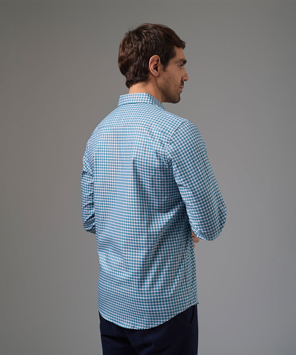 CAMISA MANGA LARGA PECHERA OJAL CLASSIC FIT VERDE CUADRO PV26