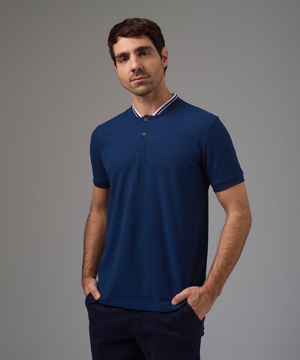 POLO MANGA CORTA PIQUE CUELLO NERU RECTILINEO AZUL MARINO PV26