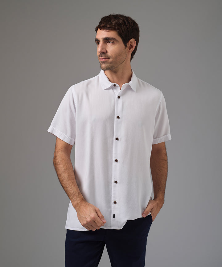 CAMISA MANGA CORTA TENCEL CUELLO SPREAD CLASSIC FIT BLANCO PV26