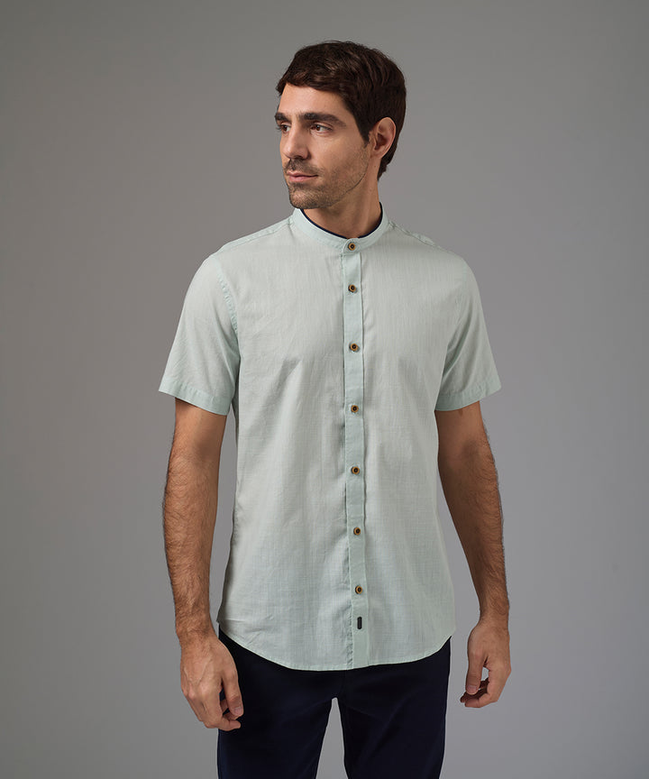 CAMISA MANGA CORTA LOOK LINO CUELLO NERU CLASSIC FIT VERDE AGUA PV26