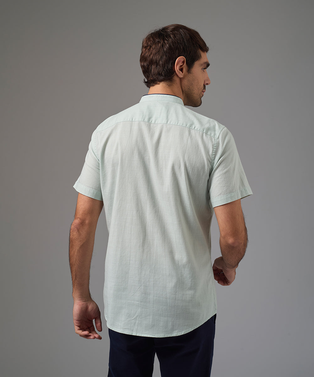 CAMISA MANGA CORTA LOOK LINO CUELLO NERU CLASSIC FIT VERDE AGUA PV26
